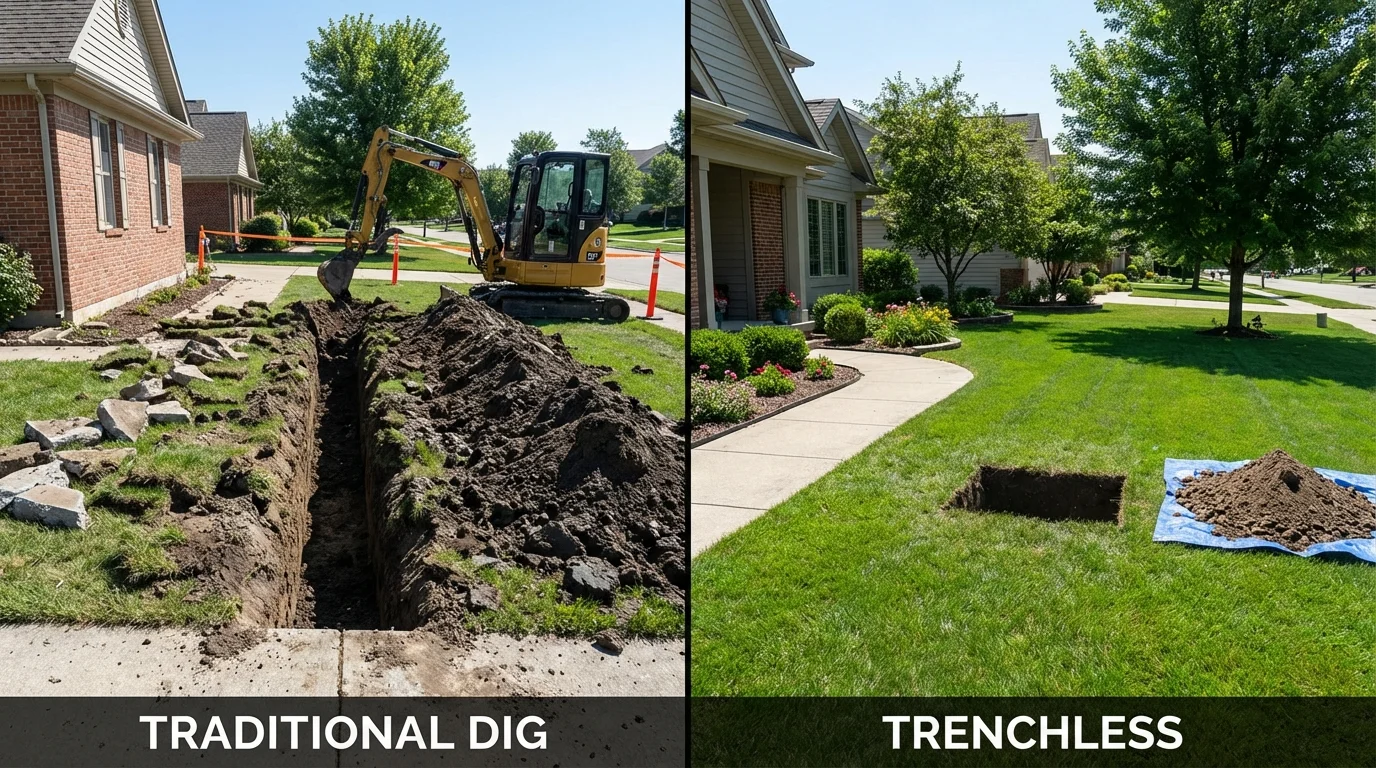 Trenchless sewer repair with minimal yard damage versus traditional excavation in Castaic, CA